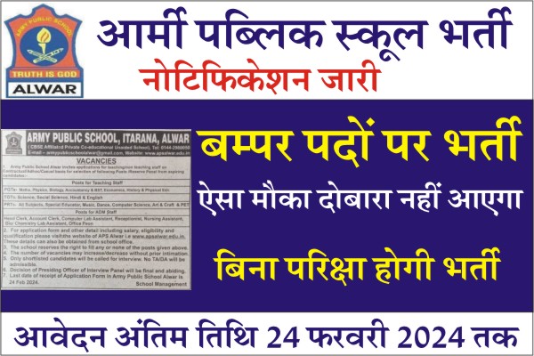 Army Public School Vacancy 2024, Army Public School Recruitment 2024, Army Public School Bharti 2024, Notification pdf