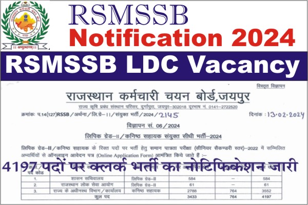 RSMSSB LDC Vacancy 2024, RSMSSB LDC Recruitment 2024, RSMSSB LDC Bharti 2024, Notification pdf, RSMSSB Clerk Grade II & Junior Assistant Recruitment 2024