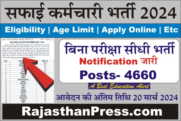 Safai Karmchari Bharti 2024, Safai Karmchari Recruitment 2024, Safai Karmchari Vacancy 2024, Notification pdf, Rajasthan Safai Karmchari Recruitment 2024
